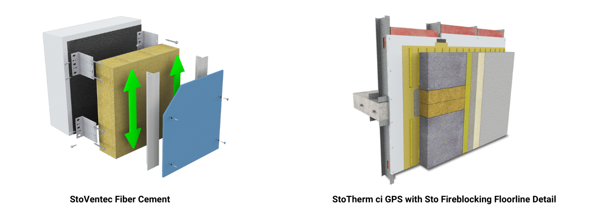 StoVentec Fiber Cement Model and StoTherm ci GPS with Sto Fireblocking floorline detail