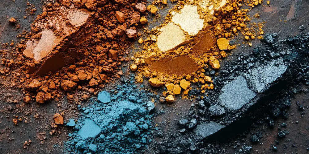 Crushed bold color pigments on dark surface