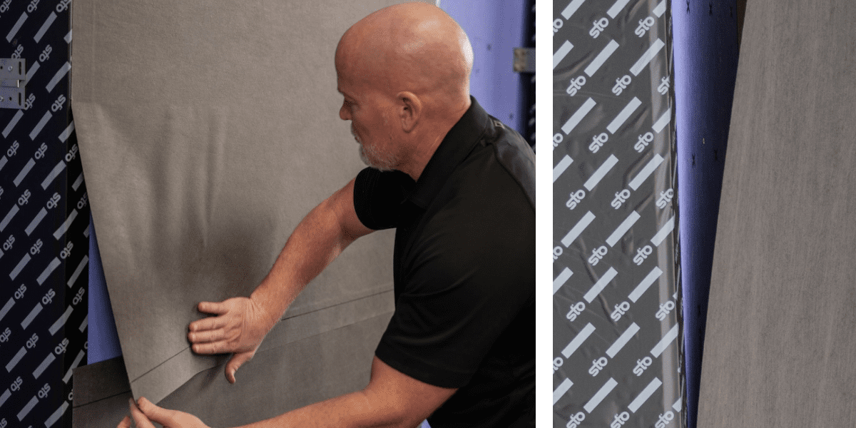 Installer applying sheet membrane