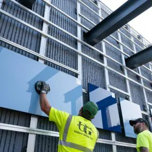 Installation Of StoVentec Glass Panels During The Cafesjian Art Trust Recladding Project.