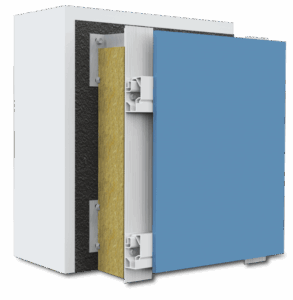 StoVentec ventilated rainscreen fa&ccedil;ade system diagram showing layered exterior wall assembly components.