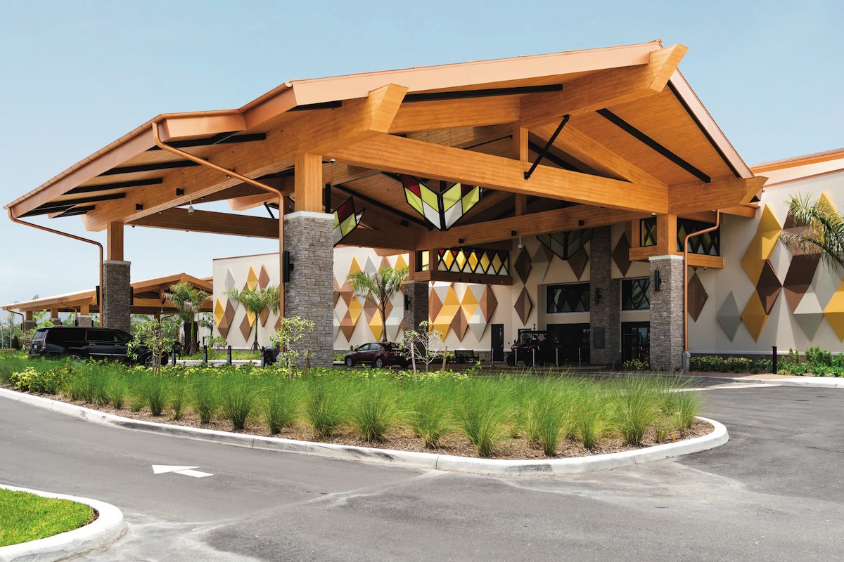 Seminole Brighton Hotel & Casino exterior showcasing Sto HVHZ system for hurricane protection.