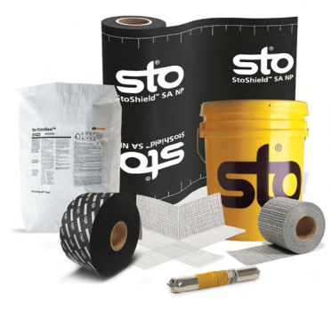Collection of StoGuard system products including StoShield, mesh and sealant components.