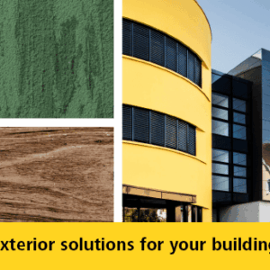 Collage Of Colorful Façade Materials And Modern Buildings Representing Exterior Enclosure Solutions.