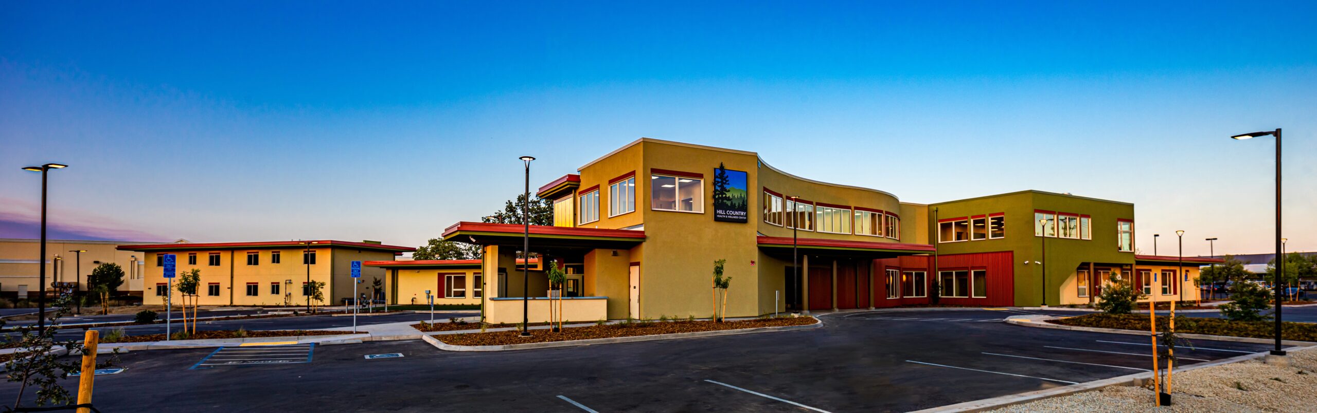 Exterior view of the Center of Hope building featuring modern fa&ccedil;ade design and integrated building envelope solutions.